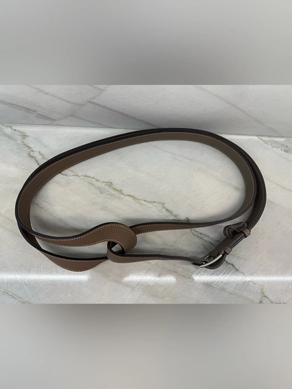 Rare Hermès Circuit Double Tour Belt in Étoupe Togo Leather 90 cm